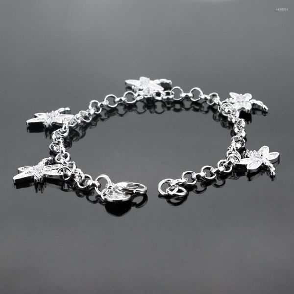 Braccialetti con ciondoli Placcati in argento Cinque libellule Accessori per gioielli per feste di fidanzamento per matrimoni da donna Regalo per l'anniversario della fidanzata