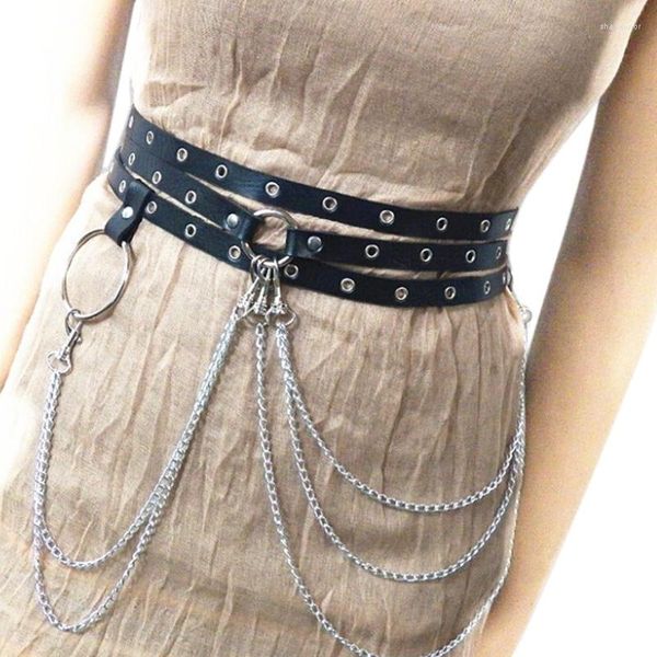 Cinture Imbracatura in pelle unisex Big O Ring Cintura a catena in metallo Cintura donna per il tempo libero Jeans Fibbia Cinturino da donna Giarrettiera