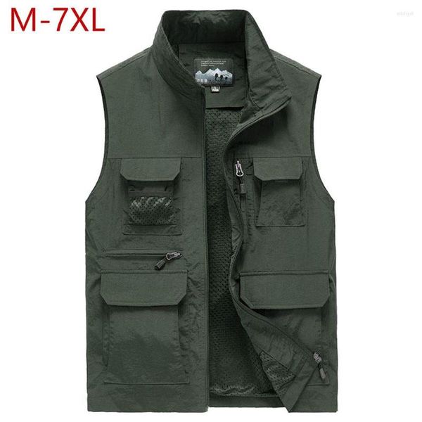 Gilet da uomo Large Size Outdoor Mesh Multi Pocket Gilet Uomo Impermeabile Pography Giacca senza maniche Reporter Gilet M-5XL Plus 6XL7XL