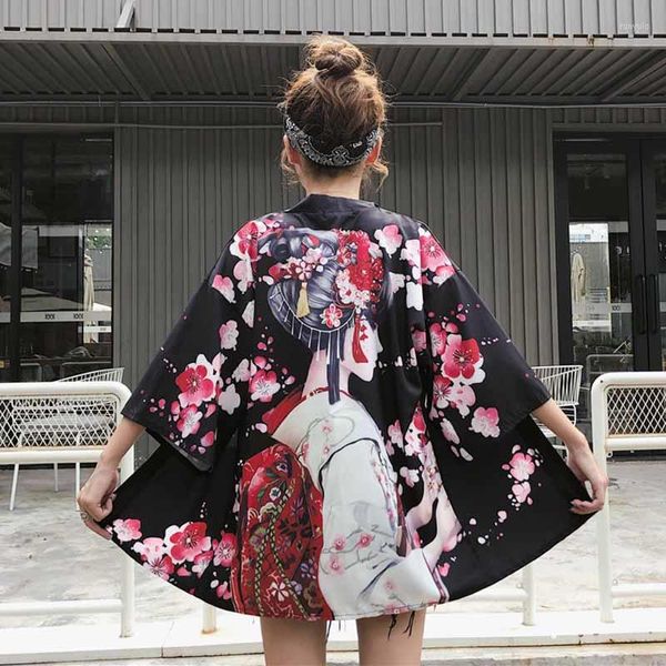 Blusas femininas coreanas kawaii quimono cardigan retro estampado praia cover up camisa de cosplay top feminina harajuku streetwear vintage blusa feminina