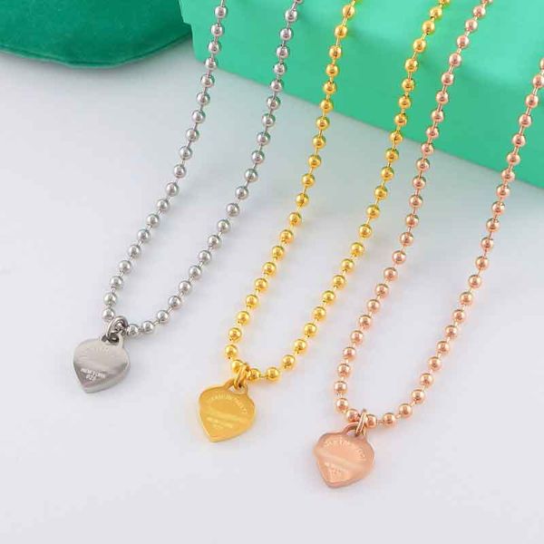 Фабричная оптовая продажа из нержавеющей стали Love Pendant Ball Bead с покрытием из 18-каратного розового золота Ожерелье Пара Подарки поставляются с мешком для пыли