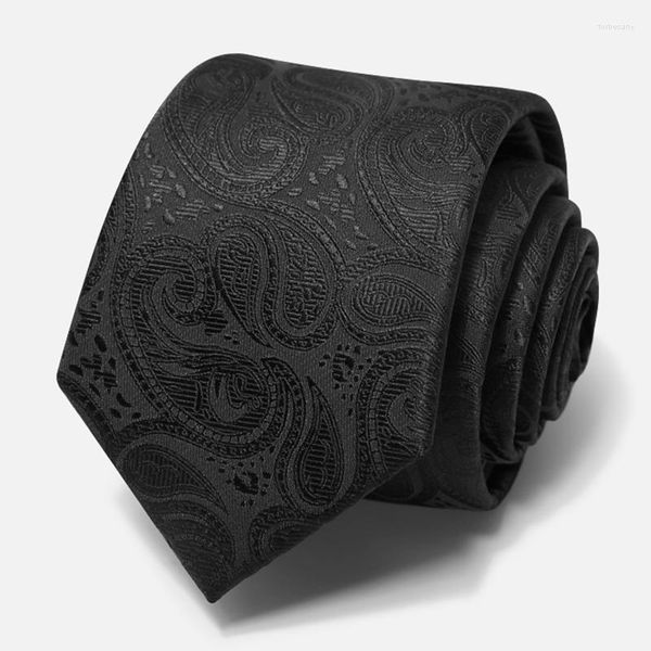 Бобовые галстуки 2022 Высококачественный бизнес -галстук для мужского корейского стиля костюм галстук черный пейсли шириной 7 см.
