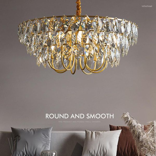 Chandeliers Crystal lustre liderou a sala de estar redonda da Gold Round Luxury Dinning Monocroma Iluminação AC 220V