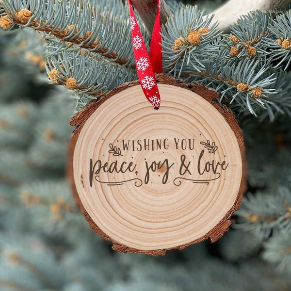 Weihnachtsdekorationen 2pcs Holzscheiben Ornament Set Frieden Liebe Joy rustikaler Bauernhaus -Ornamente Geschenk