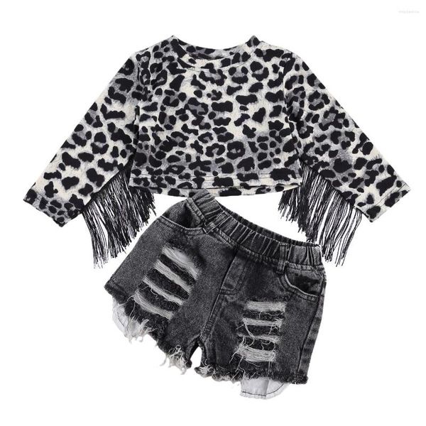 Set di abbigliamento da 2 pezzi abiti casual neonati bambina a maniche lunghe a maniche lunghe leopardo tasche late