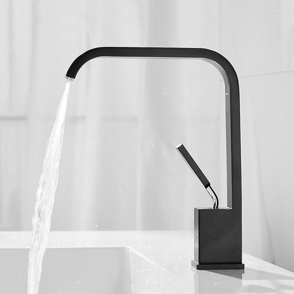 Banyo Lavabo Muslukları Havza Musluğu Siyah Kaplama Pirinç Kare Vanity Mikser ve Soğuk Lavotory Muslukları Tek sap