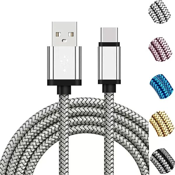 Cabos USB Cabo telefônico trançado Nylon Micro tipo C Data Sync Metal Charging Adapter para celulares universais 1m 2m 3m Android Phone