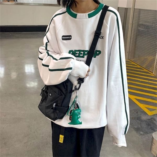 Мужская женская футболка в стиле колледжа осень зимняя белая винтажная футболка спортивная хип-хоп Top Korean Lover Lovers Streetwear 220307