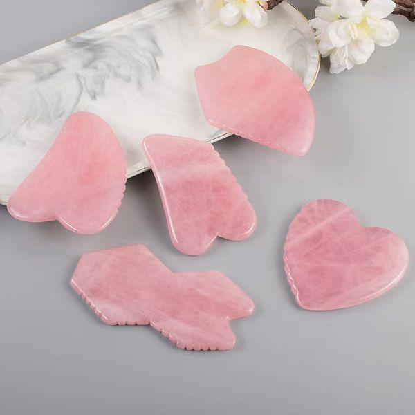 Commercio all'ingrosso Anti Invecchiamento 100% Quarzo Rosa Naturale Gua Sha Raschiante Strumento di Massaggio Cura Della Pelle Massaggiatore Lifting Del Viso a Forma di Cuore Bordo Guasha