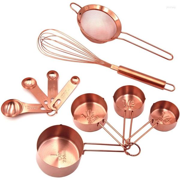 Utensili da forno Set da 10 pezzi Set da cucina e utensili da cucina in oro, misurini dosatori in acciaio inossidabile rosa