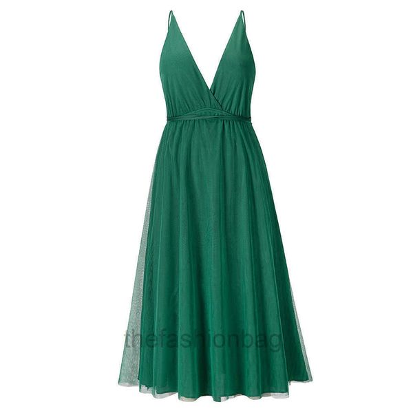 Gonne Abiti estivi sexy in rete Scollo a V Lungo solido Pigiama dritto Abito da festa Elegante cinturino per spaghetti femminile Casual Rosa Verde Blu