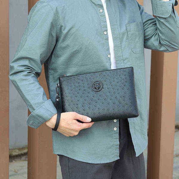 Akşam çantası moda erkek debriyaj çantası devekuşu desen siyah tasarımcı çanta parti çantası cüzdan iş adamı zarf el çantaları 220728