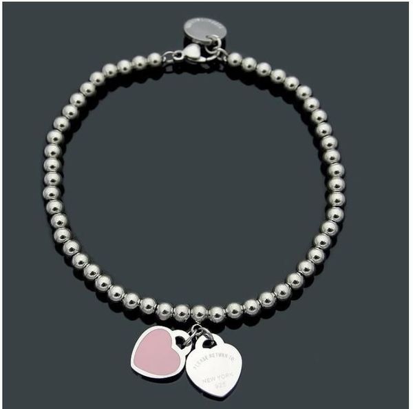 925 Silver Love Beads Identification Bracciale 2 Hearts tag donne Regalo di festa Gioielli di lusso Moda squisita Bracciali blu classici Desinger TIf matrimonio ritorno