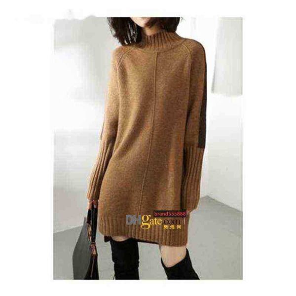 Maglioni da donna Maglione di media lunghezza Pullover lavorato a maglia base stile pigro Caldo autunno inverno Collo alto mezzo allentato Taglia grande XL-XXL-XXXL