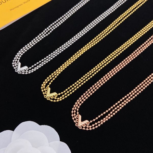 Designer Three Storeys Bradde Chain Halskette Charm Gold Love V Halskette Frauen Luxus Mode Anhänger Titan Liebhaber Schmuck Herz Keine Box