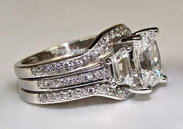 Anéis de casamento vintage 10k ouro branco 3ct laboratório zircão anel define cor sier bijou banda de noivado para mulheres jóias masculinas