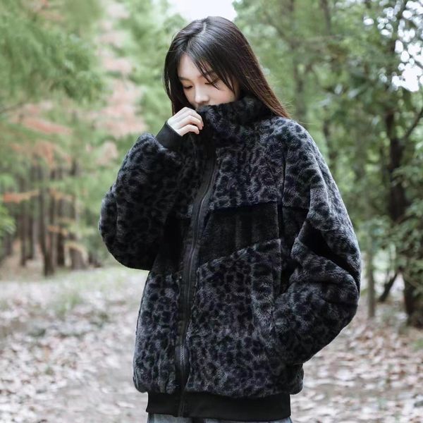 Winter Fleece Jacken Für Männer Kaschmir Strickjacke Leopard Print Lose Warme Verdickte Wolle Mantel Faux Lamm Pelz Oversize Streetwear Woolen