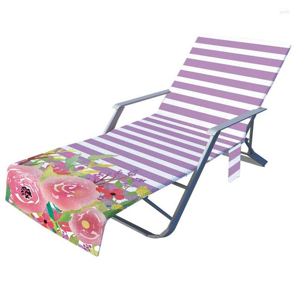 Stuhlhussen, 210 x 73 cm, zum Sonnenbaden, Strandtücher, bunte Blumen, bedruckt, Sonnenlounge-Abdeckung, Mikrofaser-Deck mit Aufbewahrungstasche