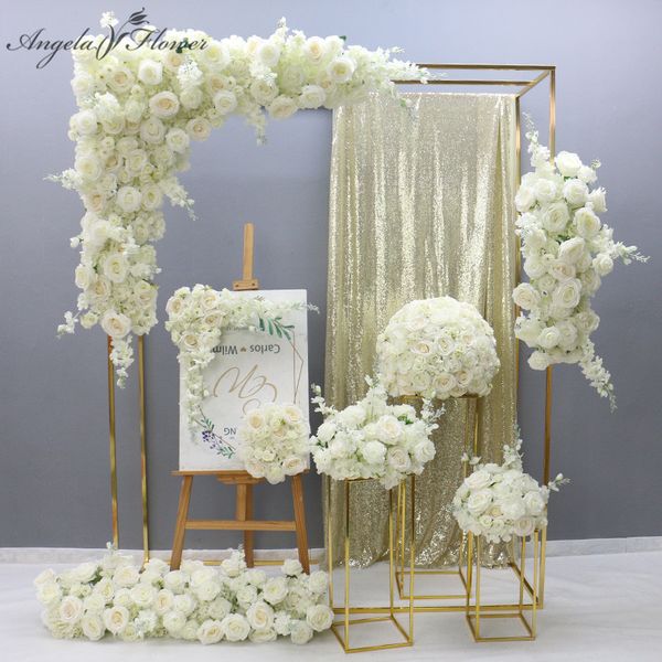 Faux Floral Greenery Luxury White Rose Rose Artificial Flor Row Arranjo de casamento Decoração de cenário de parede pendurada Bola de mesa de cortina 221031