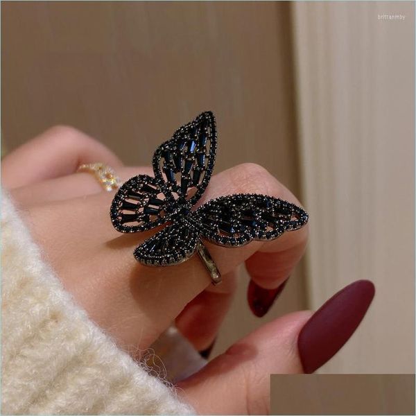 Cluster-Ringe, Cluster-Ringe, geheimnisvoll, sexy, schwarzer Kristall, Schmetterling, koreanischer Modeschmuck, Party, Gothic-Mädchen, übertriebene Accessoires, Dhtas