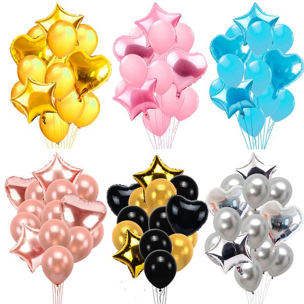 Foglio di alluminio Stelle Palloncini cuore Set Decorazione festa nuziale Lattice Rotondo Compleanno Anniversario Decor RRA326