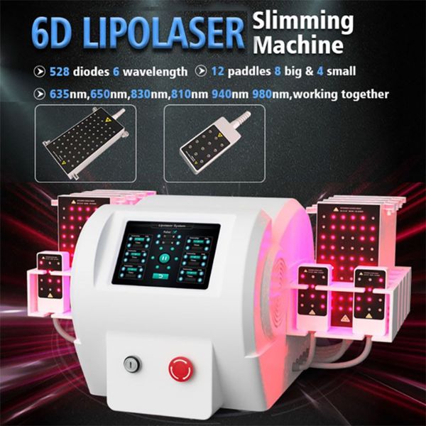 Salon 2023 6D lipolaser Dimagrante perdita di peso 6 Lunghezza d'onda professionale 650nm 980nm braccio gamba grasso ridurre 12 pad macchina dimagrante laser lipo per tutto il corpo