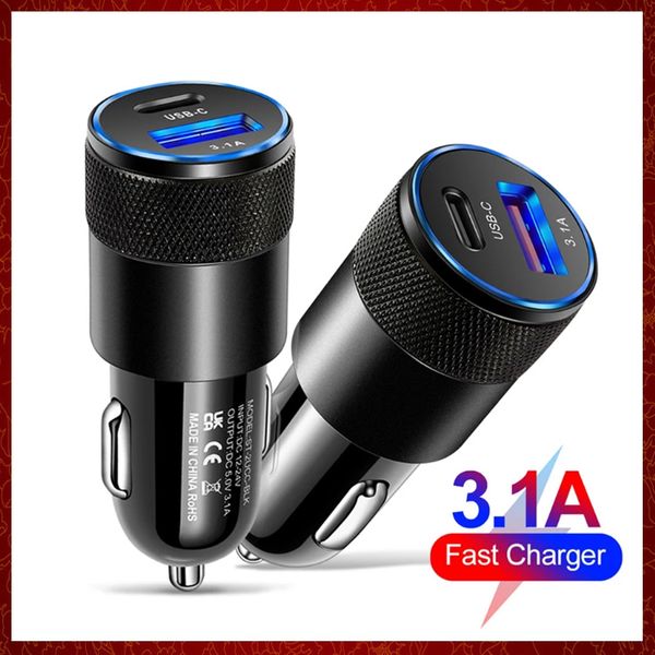 66W USB Tip C Araç Şarj Cihazı Hızlı Şarj 3.0 PD Hızlı Şarj Telefon Adaptörü İPhone 13 12 11 Pro Max Xiaomi Huawei Samsung Şarj Cihazları Otomotiv Elektroniği Ücretsiz Gemi