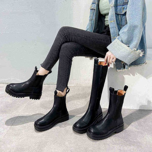 Frauen Stiefel Tuinanle Chelsea Chunky Boot Winter Schuhe Leder Plüsch Knöchel Schwarz Weibliche Herbst Mode Plattform Booties 0709