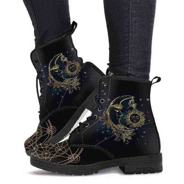 Stivali Scarpe da donna in pelle Sun Moon Donna Vegan Winter Rain Cowgirl 220805