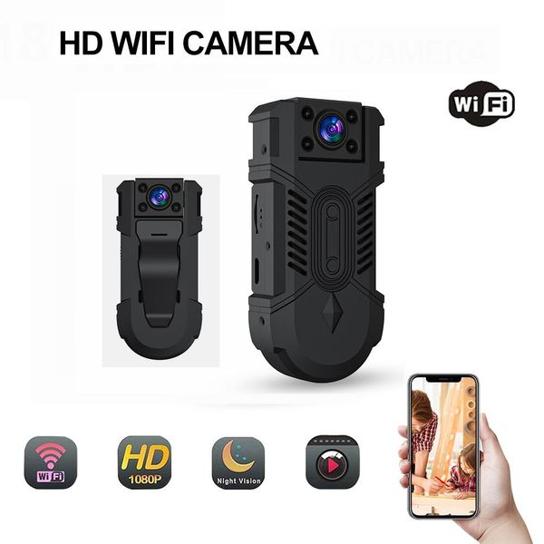 C￢mera IP sem fio WiFi HD 1080p C￢meras de vigil￢ncia de rede inteligente D18W Gire 180 graus gravador de v￭deo com clipe traseiro Mini DV para seguran￧a ou esporte