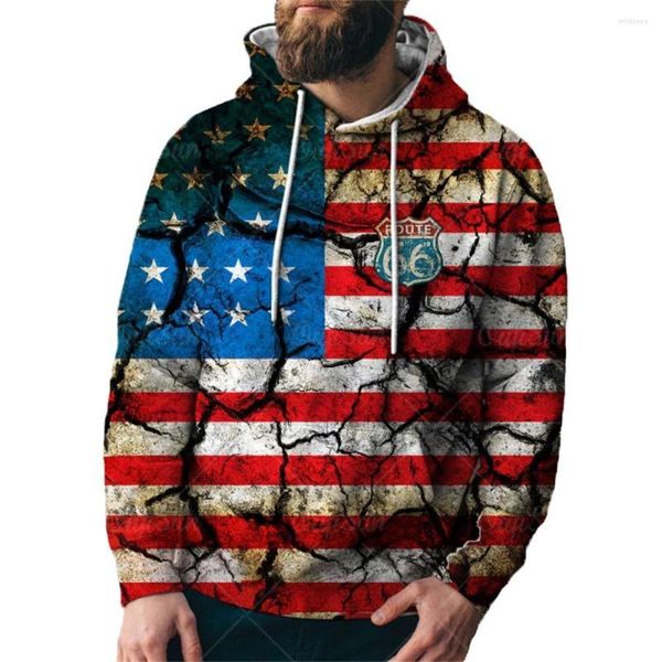 Camisetas masculinas Autumn 3D Diversão Design de marca American Flag Hoodie Homens de moda e mulher esportiva de streetwear Skateboard Pullover fino