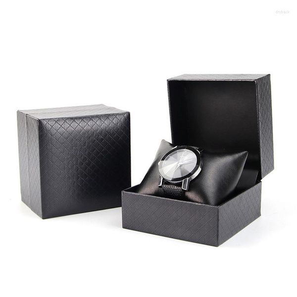 Scatole per orologi Scatola portaoggetti in cartone speciale nero moda Custodia per imballaggio per esposizione a losanga con cuscino da tavolo in PU