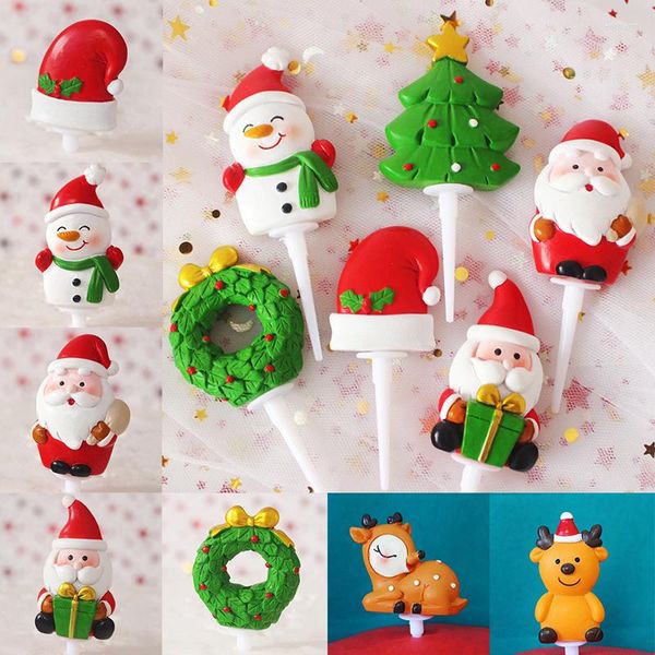 Forniture festive Decorazione torta di Natale Resina plug-in Babbo Natale Pupazzo di neve Ornamenti per l'albero Casa