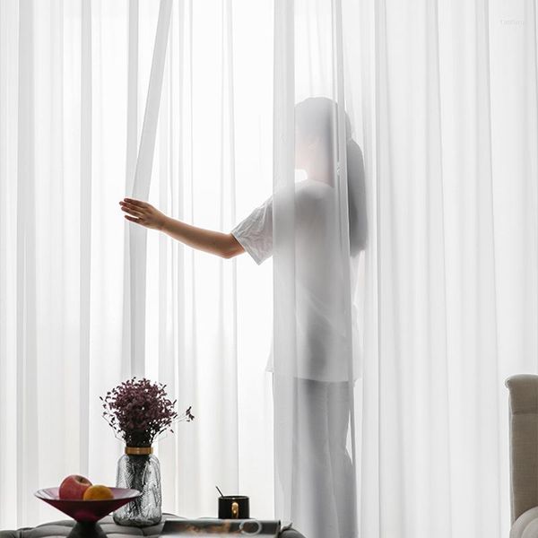 Tenda Super morbida, ottima sensazione al tatto, tende in tulle bianco neve per l'arredamento del soggiorno, moderno velo in chiffon, solido voile trasparente, cucina