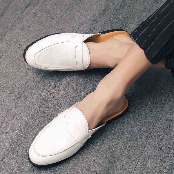 Dres Shoe Pelle Mezza scarpa nera per uomo Vestirsi Sandalo casual Moda Designer di lusso Mocassino Oro Slide Scarpe col tacco alto 220723