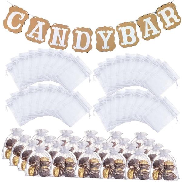 Banner de candybar de embrulho de presente com sacos de doces 50pcs Poupas claras de cordão