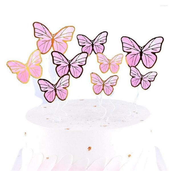 Festliche Lieferungen 11PCS Pink Gold Butterfly Happy Birthday Cake Topper Hochzeit Braut Dessert Dekoration für Party schöne Geschenke