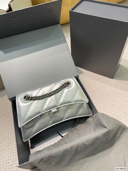 Bolsas de designer de luxo prateado Bolsa de ombro em corrente Mulheres Balencaigaity pacote de ampulheta com caixa dobrável