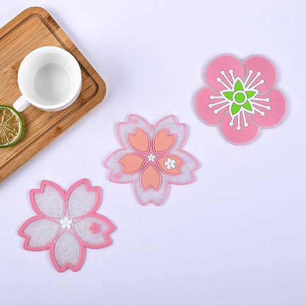 Tapetes de montanha-russa Sakura para bebidas PVC Cherry Blossom Copo Coasters Isolamento n￣o deslizante Chapa de caf￩ Pads