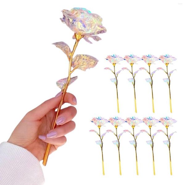 Flores decorativas 10pcs Dia dos namorados Presente criativo 24K FOIL PLATED GOLD ROSE DURA FEMBO AMO AMOR DECORAÇÃO DE CASAMENTO AMAR ROSES