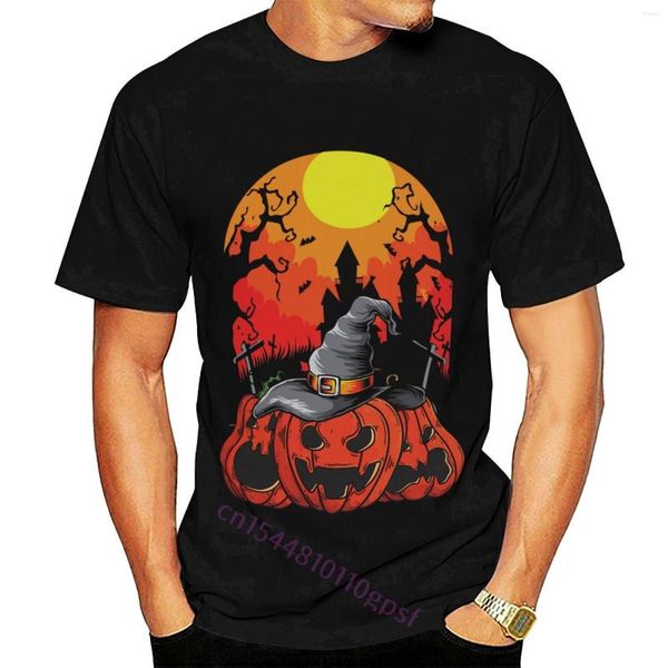 Magliette da uomo Cotton Fashion O Neck Camicia da uomo stampata personalizzata Halloween Pumpkin Spooky - Black Funny Women