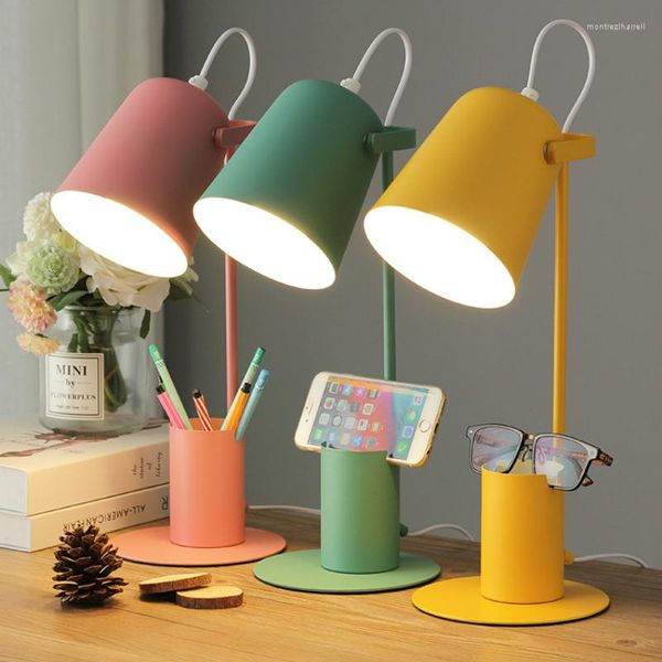 Lampade da tavolo Creative Nordic Iron Art Lamp LED Fashion Reading Dimming Desk con portapenne Eye-Protect per la decorazione domestica