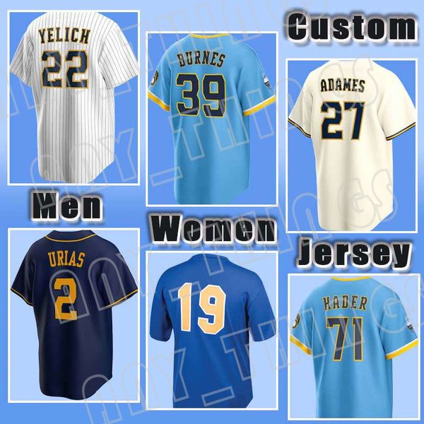 22 Christian Yelich Baseball 27 Willy Adames Jerseys Corbin Burnes Josh Hader Robin Yount Rowdy Tellez Luis Urias Brewers Hunter Renfroe Lorenzo Cain Tyrone Taylor