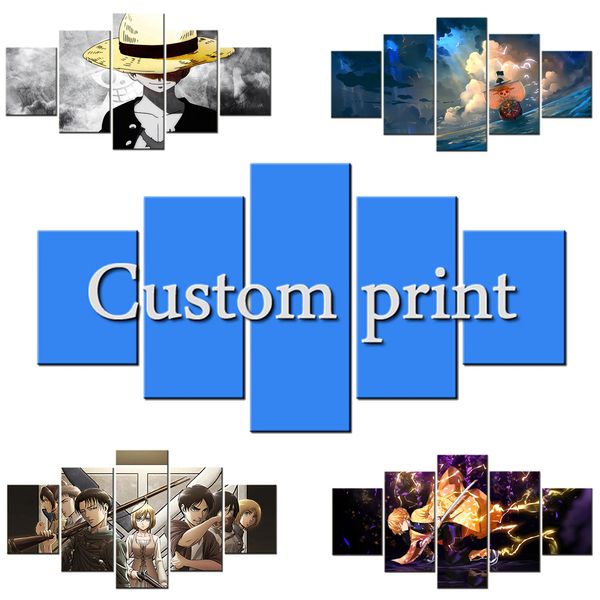 5 Panel benutzerdefinierte Fotos Leinwand Malerei Bilder individuelle Anime Mange Film Film Musik berühmte StarsHeros Familie Poster Home Schlafzimmer Dekor Wandkunst Poster