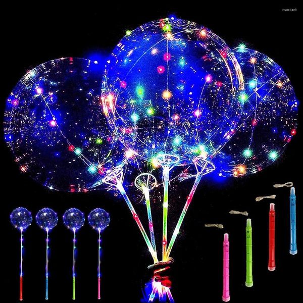 Decoração de festa 10pcs 20 polegadas Balões LED Light Up Bobo Balaons Glow Plashing Handle Balloon Clear Bubble para decoração de aniversário de Natal