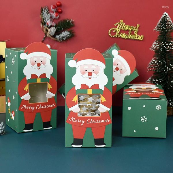 Hediye sargısı 5 adet Noel ambalaj kutuları açık PVC penceresi Noel Baba Şeker Kurabiye Kutusu Çocuk Çocuk Mutlu Yıl Parti iyilikleri