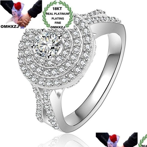 Anelli a grappolo Anelli a grappolo Commercio all'ingrosso Moda europea Donna Ragazza Festa Compleanno Regalo di nozze Zircone tondo di lusso Oro bianco 18 carati Ri Dhdqu