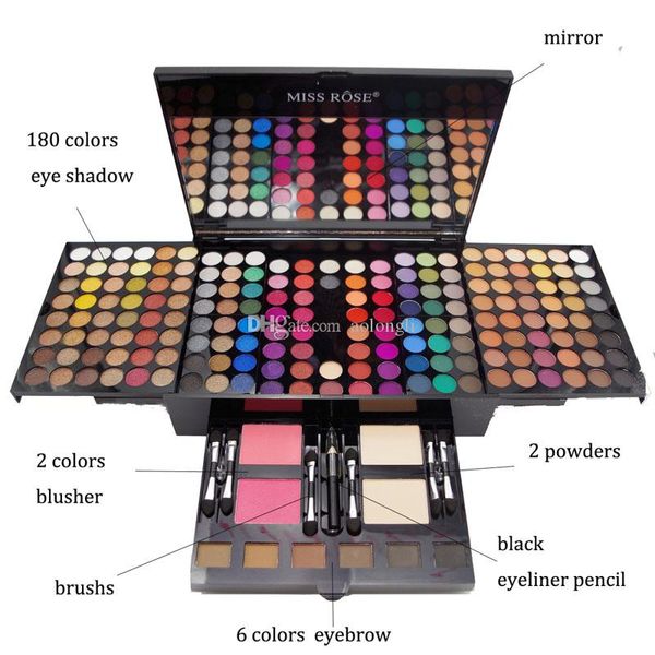 Shadow Miss Rose Make -up Lidschatten Palette Blush Pulver 180 Farben Komplett Make -up Set Schimmer Matt Nackt Schimmer Lidschatten mit Pinsel DH