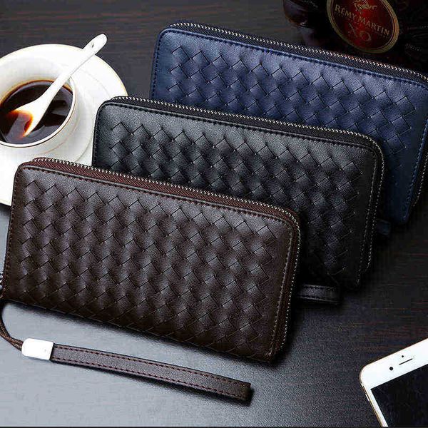 Вечерняя сумка Мужской кошелек из коровьей кожи Man Weave Designer Black Large For Clutch Bag Zipper Credit Card Holder 220728