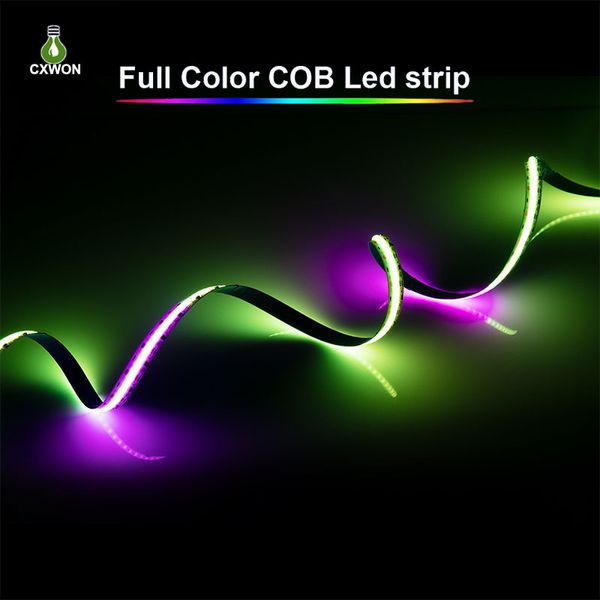 24V Dream Color LED Cob Strip Lights WS2811 16.4ft/5M 720leds/M CRI90 Nastro LED flessibile luminoso 12mm con WIFI Bluetooth Music Sync 24 tasti Telecomando e adattatore